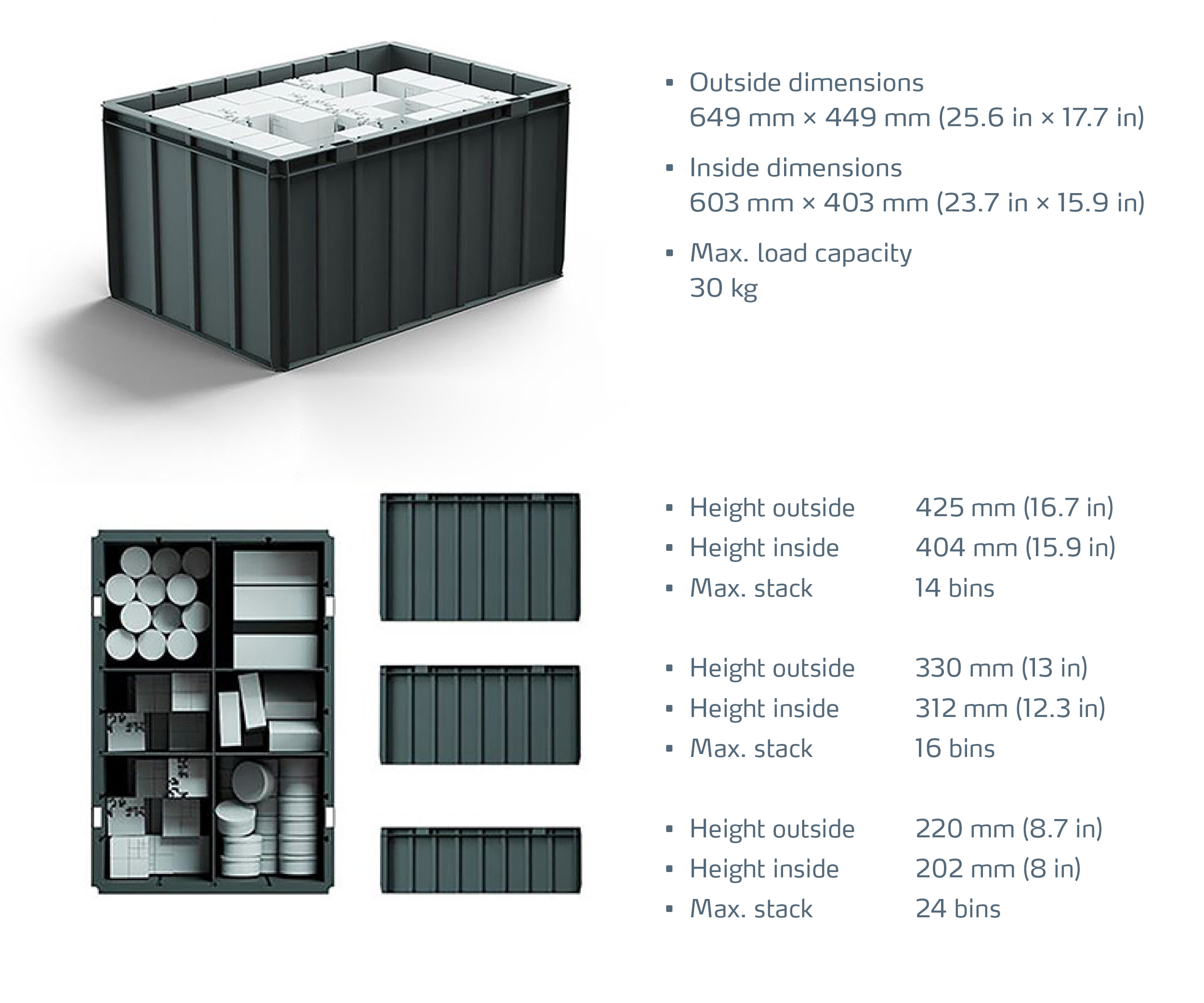 Kardex AutoStore Bin dimensions sizes