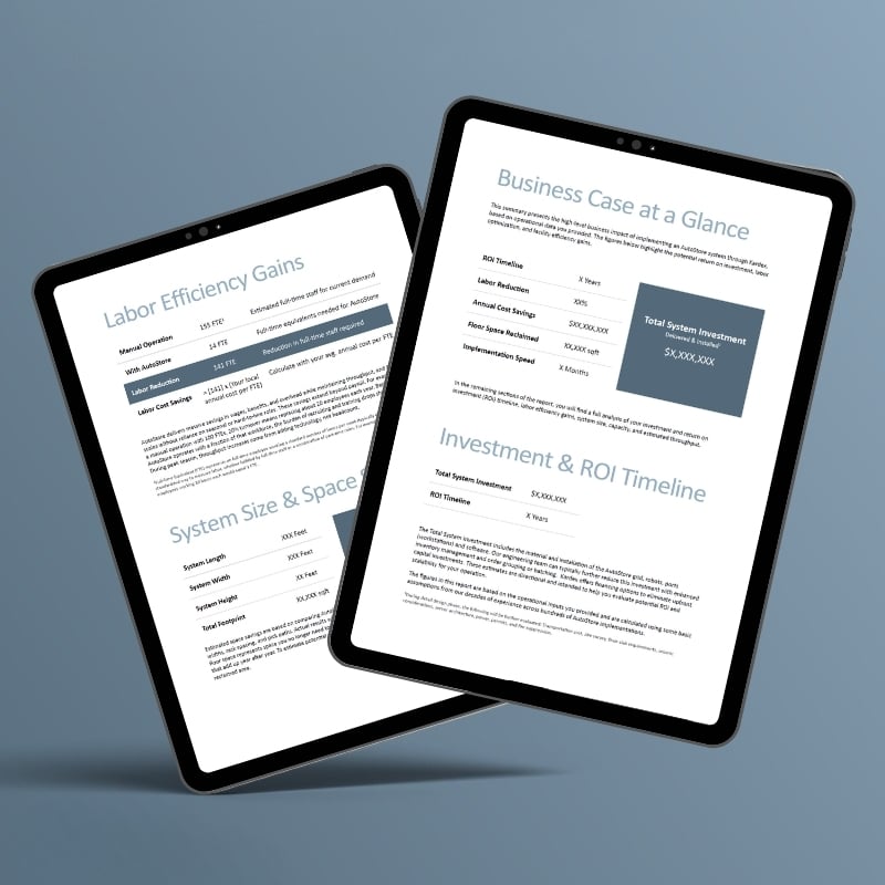 AutoStore Cost Calculator on a tablet